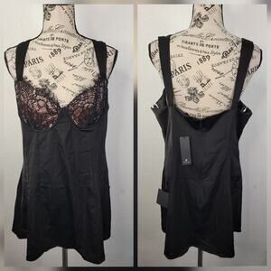 Lulus Slip Mini Dress Sz XL Black Lace Overlaid Underwire Satin Milkwife NEW